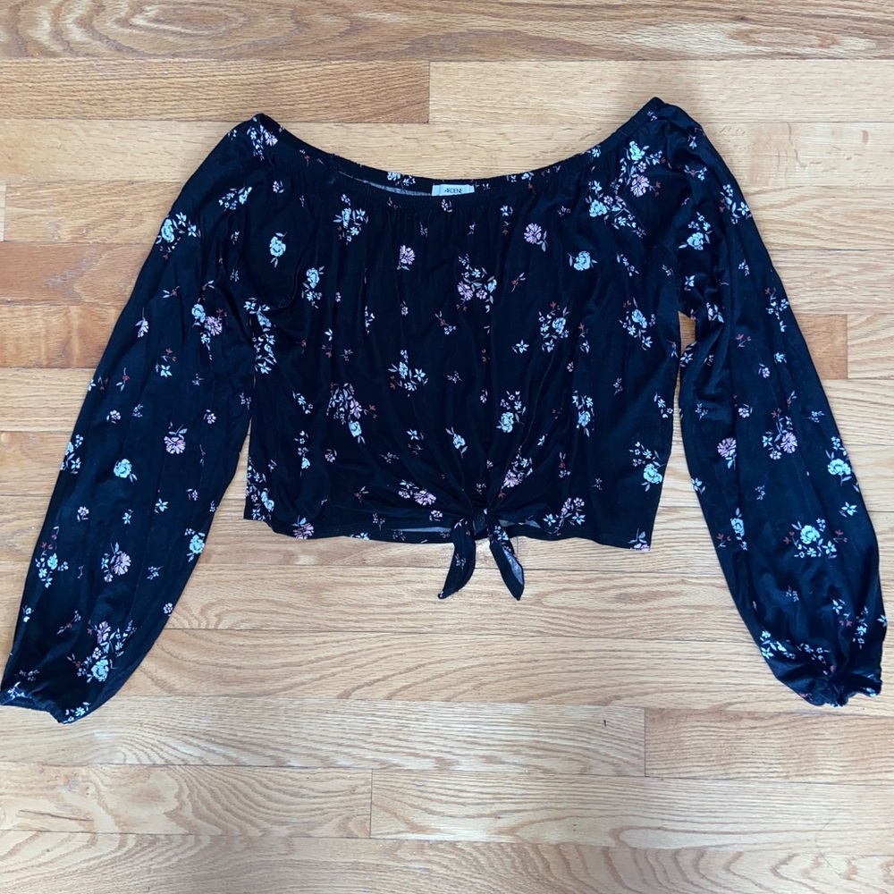 Ardene Blue Puff Sleeve Crop Blouse
